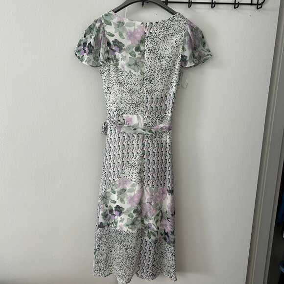 DKNY Womens size 6p Floral Printed Short Sleeves Faux Lined High low Wrap Dress - Picture 5 of 16